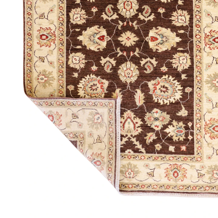 4'2" x 5'11" BROWN AND BEIGE PESHAWAR FLORAL PAKISTANI RUG
