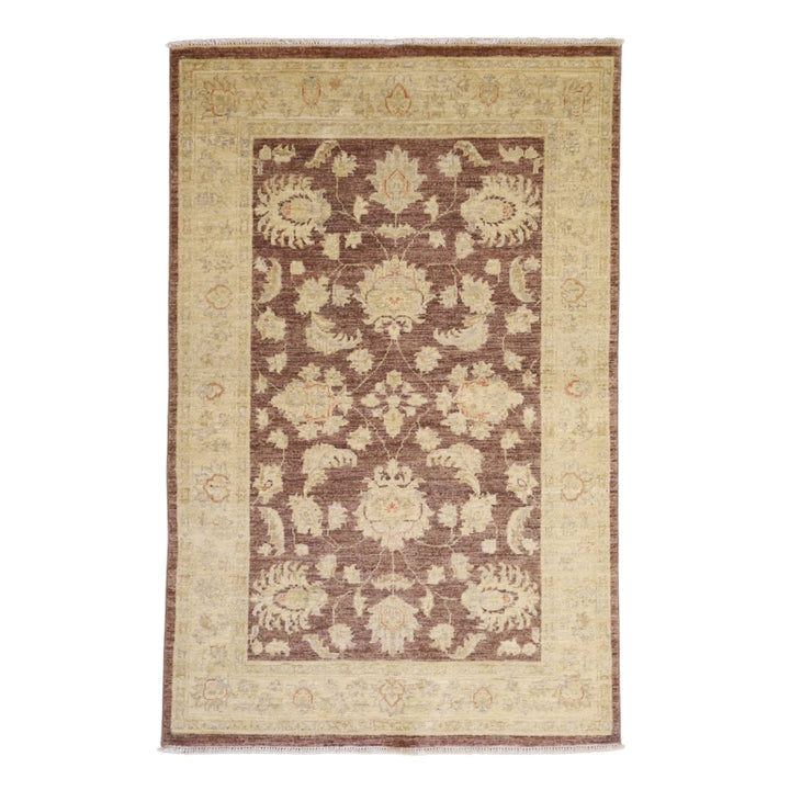 3'10" x 5'11" MAUVE AND BEIGE PESHAWAR FLORAL PAKISTANI RUG