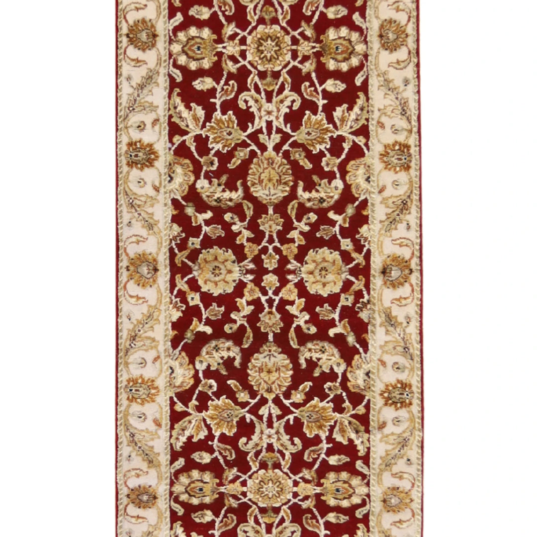 2' 6" x 8' 0" RED AND IVORY JAIPUR FLORAL INDIAN RUG