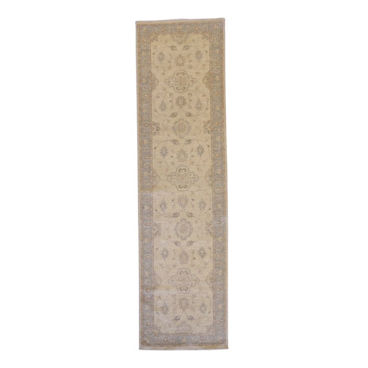 2'9" x 10'1" GOLD AND BLUE PESHAWAR GEOMETRIC PAKISTANI RUG