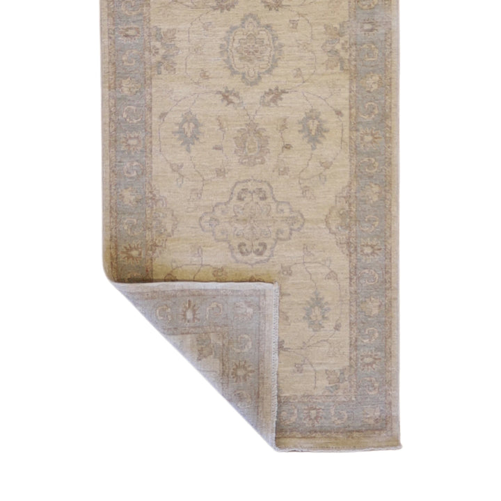 2'9" x 10'1" GOLD AND BLUE PESHAWAR GEOMETRIC PAKISTANI RUG