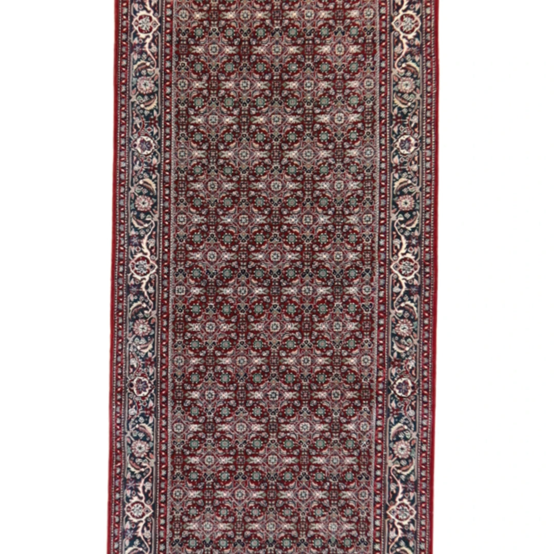 2' 7" x 12' 0" BURGUNDY AND GREEN TABRIZ FISH DESIGN TURKISH RUG