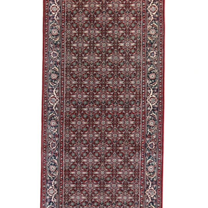 2' 7" x 12' 0" BURGUNDY AND GREEN TABRIZ FISH DESIGN TURKISH RUG