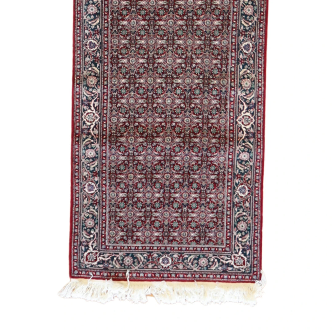 2' 7" x 12' 0" BURGUNDY AND GREEN TABRIZ FISH DESIGN TURKISH RUG