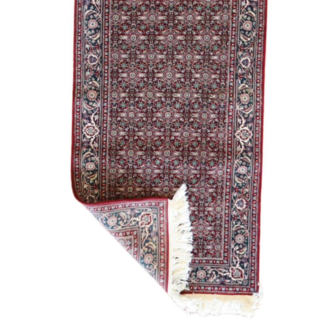 2' 7" x 12' 0" BURGUNDY AND GREEN TABRIZ FISH DESIGN TURKISH RUG