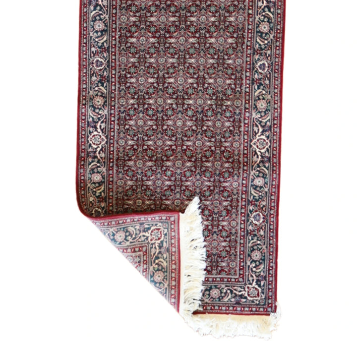 2' 7" x 12' 0" BURGUNDY AND GREEN TABRIZ FISH DESIGN TURKISH RUG