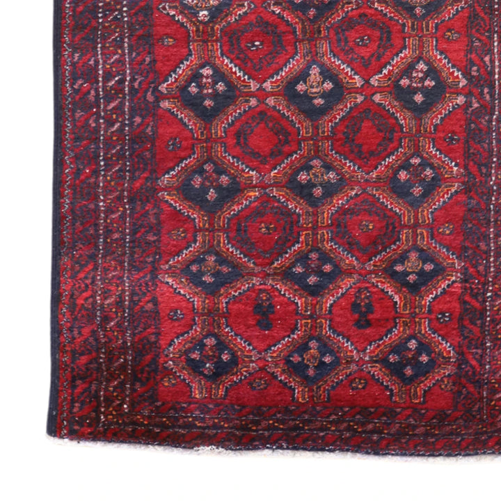 3'2" x 5'6" RED AND RED BALUCH GEOMETRIC TURKISH RUG