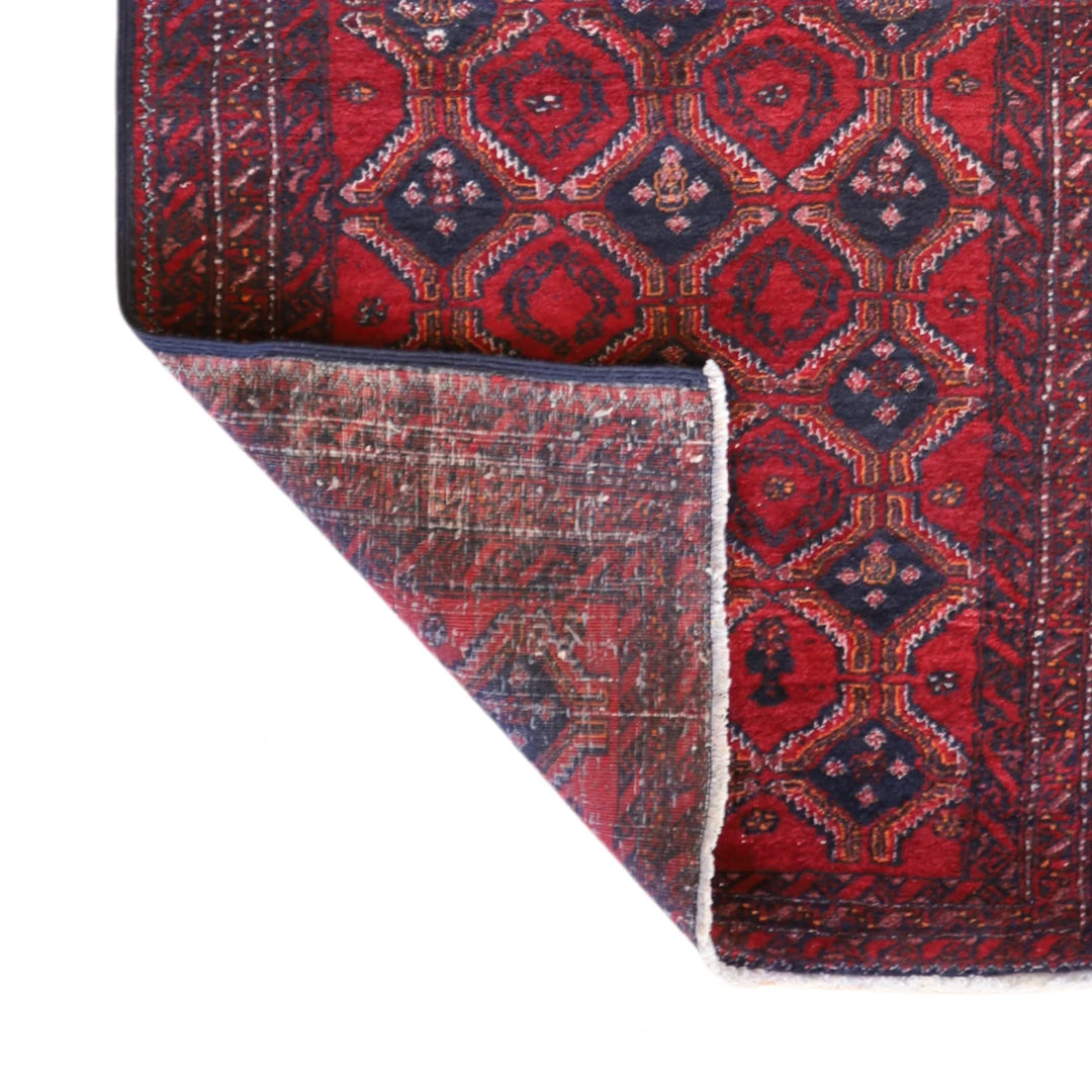 3'2" x 5'6" RED AND RED BALUCH GEOMETRIC TURKISH RUG