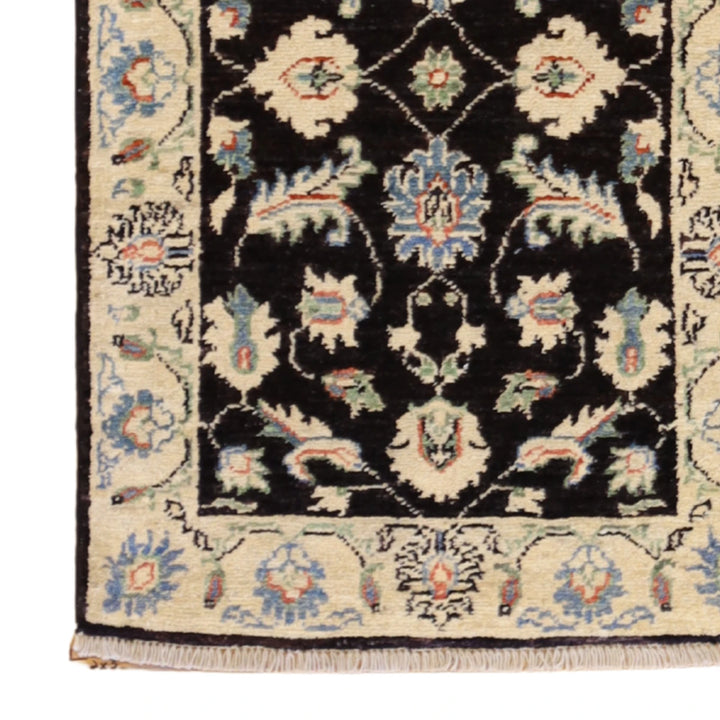 2'0" x 3'0" BLACK AND BEIGE PESHAWAR GEOMETRIC INDIAN RUG