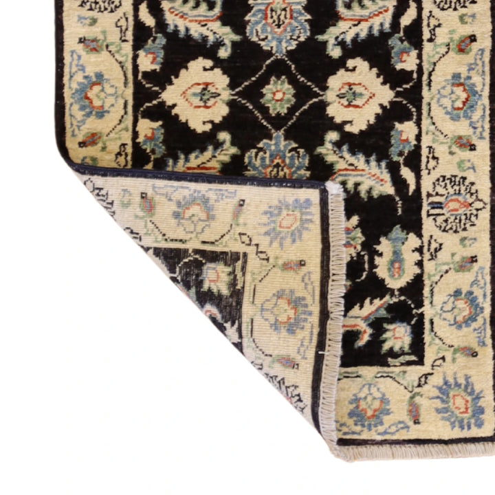 2'0" x 3'0" BLACK AND BEIGE PESHAWAR GEOMETRIC INDIAN RUG