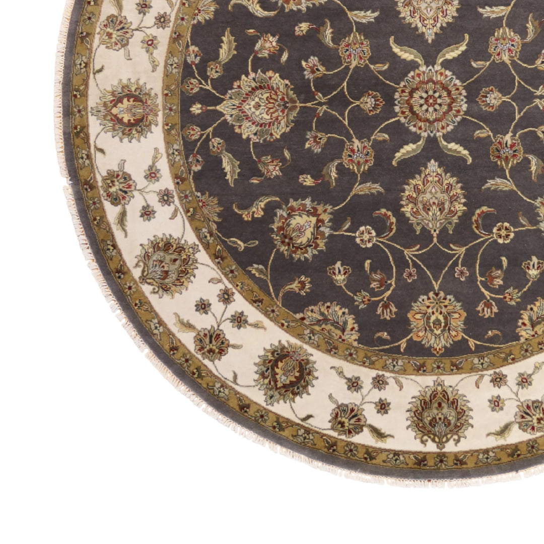8'1" x 8'2" GRAY AND BEIGE JAIPUR FLORAL INDIAN RUG