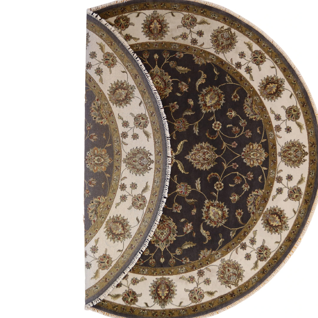 8'1" x 8'2" GRAY AND BEIGE JAIPUR FLORAL INDIAN RUG