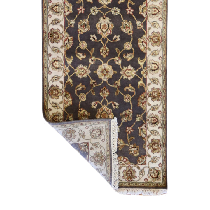 2'6" x 10'2" GRAY AND IVORY JAIPUR FLORAL INDIAN RUG