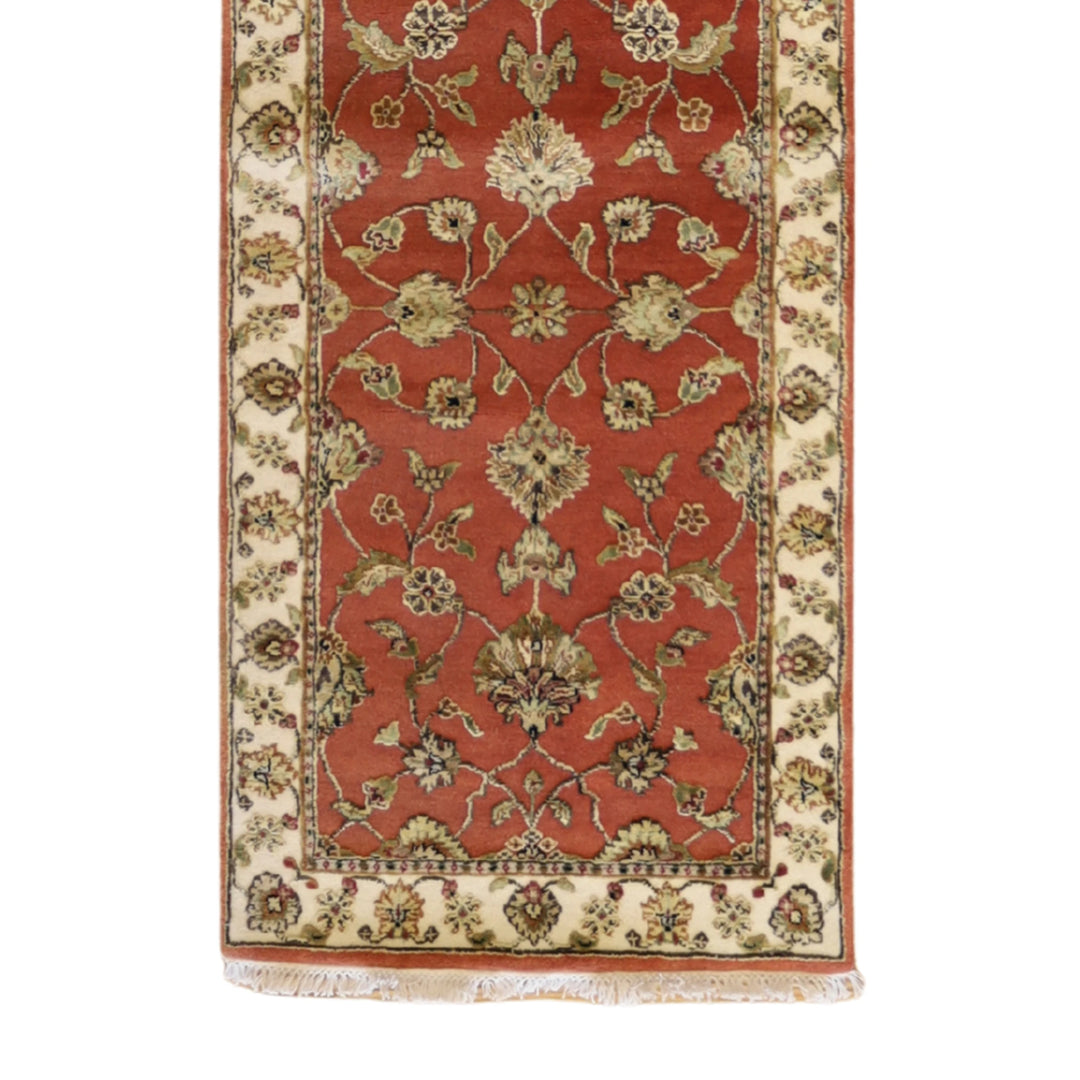 2'6" x 9'11" RUST AND IVORY JAIPUR FLORAL INDIAN RUG