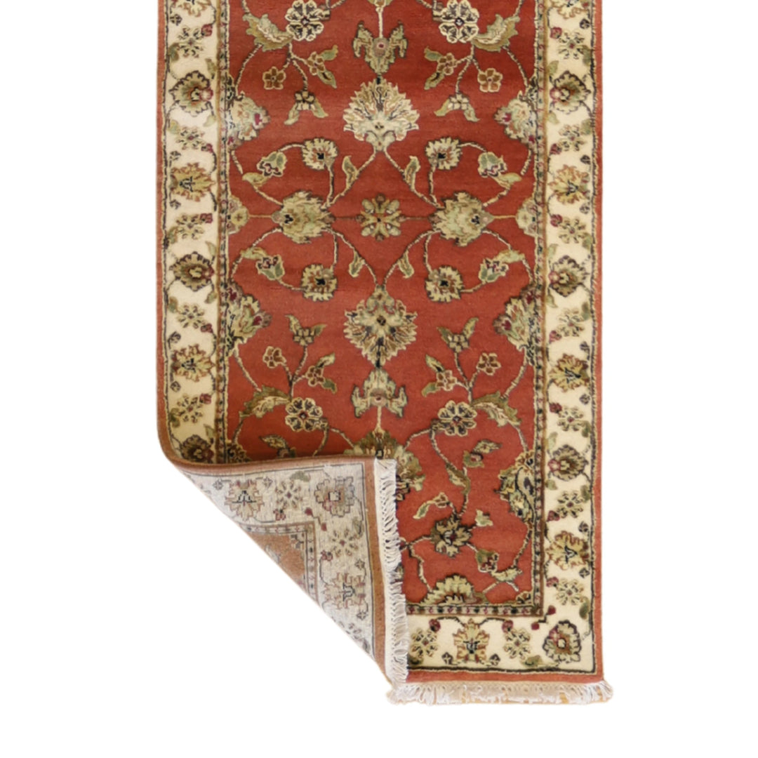 2'6" x 9'11" RUST AND IVORY JAIPUR FLORAL INDIAN RUG