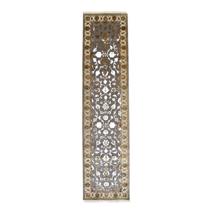 2'6" x 10'3" GRAY AND IVORY JAIPUR FLORAL INDIAN RUG
