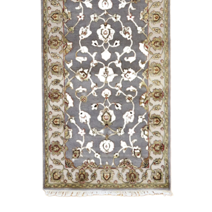 2'6" x 10'3" GRAY AND IVORY JAIPUR FLORAL INDIAN RUG