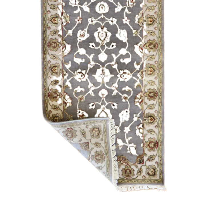 2'6" x 10'3" GRAY AND IVORY JAIPUR FLORAL INDIAN RUG
