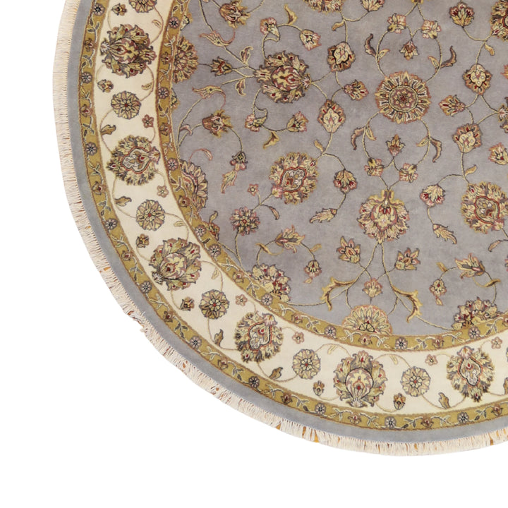 8'1" x 8'1" BLUE AND IVORY JAIPUR FLORAL INDIAN RUG