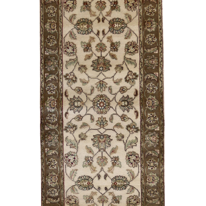 2'6" x 10'7" BEIGE AND CAMEL JAIPUR FLORAL INDIAN RUG