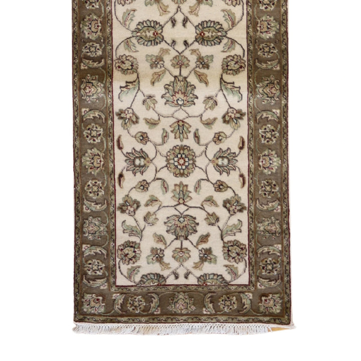 2'6" x 10'7" BEIGE AND CAMEL JAIPUR FLORAL INDIAN RUG