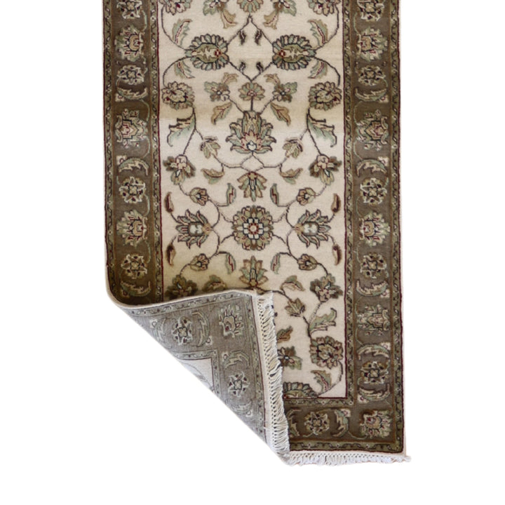 2'6" x 10'7" BEIGE AND CAMEL JAIPUR FLORAL INDIAN RUG