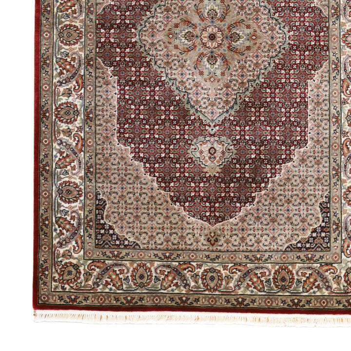 4'0" x 6'4" RED AND IVORY TABRIZ FISH DESIGN INDIAN RUG