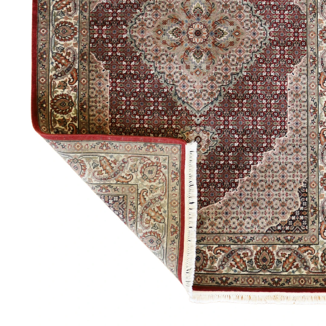 4'0" x 6'4" RED AND IVORY TABRIZ FISH DESIGN INDIAN RUG