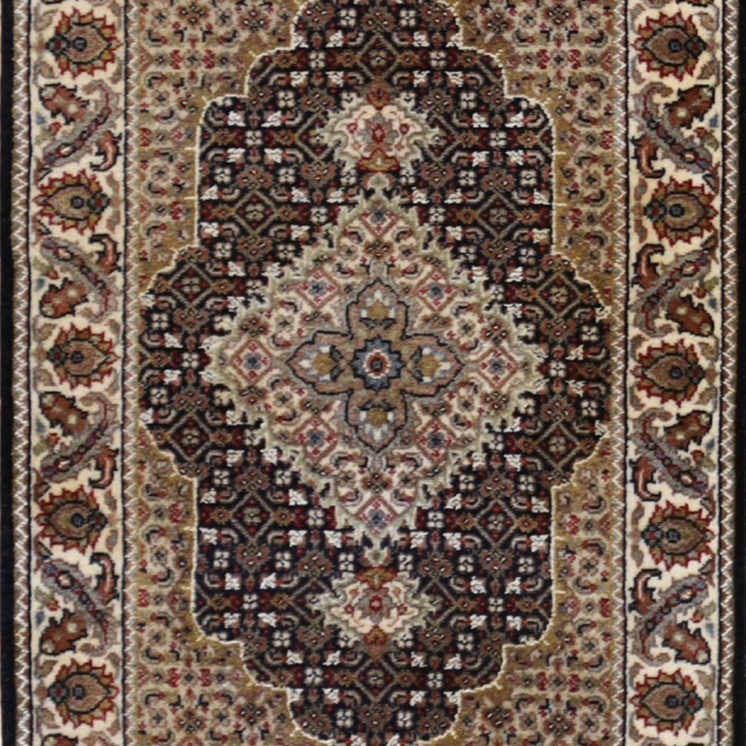 2'0" x 3'0" BLACK AND IVORY TABRIZ FISH DESIGN INDIAN RUG