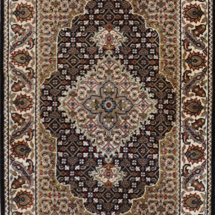 2'0" x 3'0" BLACK AND IVORY TABRIZ FISH DESIGN INDIAN RUG