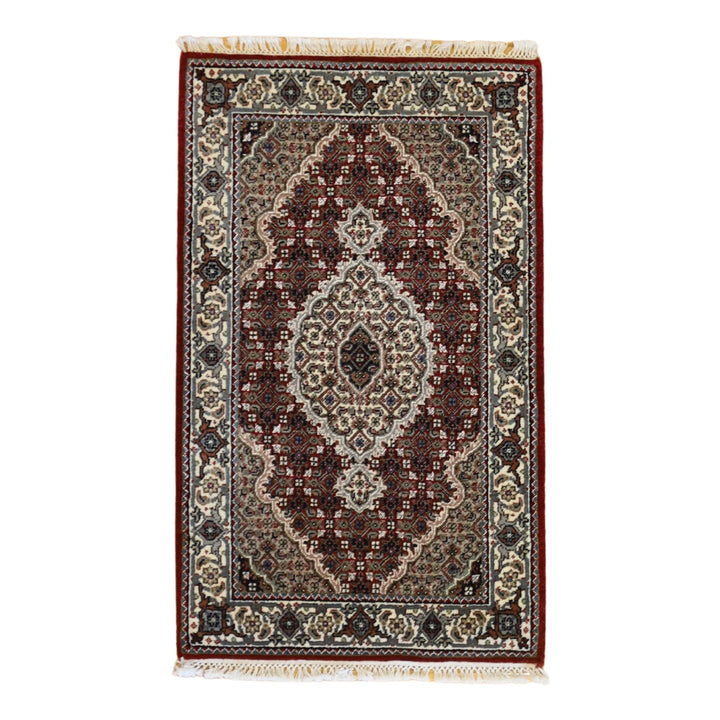 2'0" x 3'0" RED AND IVORY TABRIZ FISH DESIGN INDIAN RUG