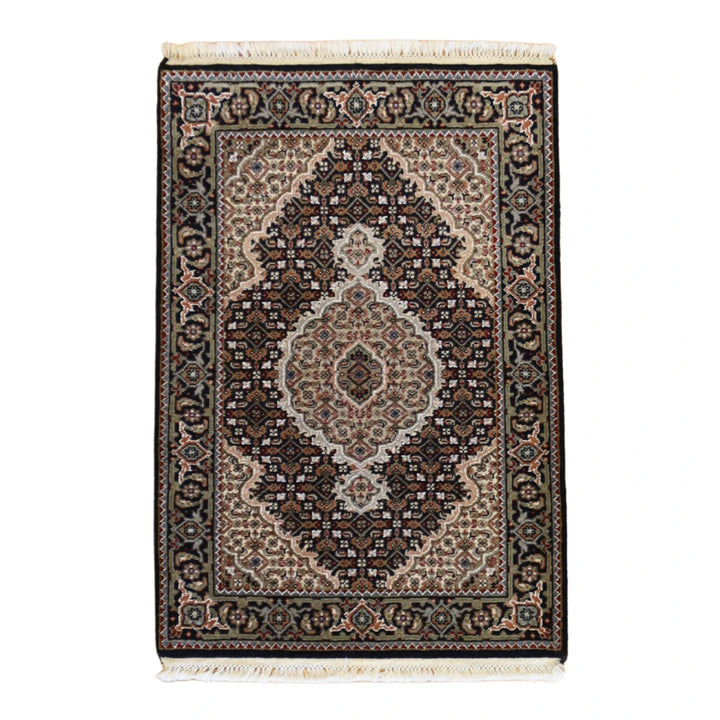 2'0" x 3'0" BLACK AND BLACK TABRIZ FISH DESIGN INDIAN RUG