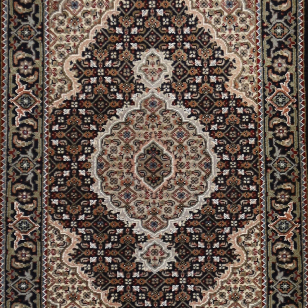 2'0" x 3'0" BLACK AND BLACK TABRIZ FISH DESIGN INDIAN RUG