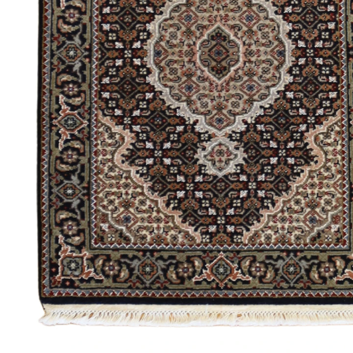 2'0" x 3'0" BLACK AND BLACK TABRIZ FISH DESIGN INDIAN RUG