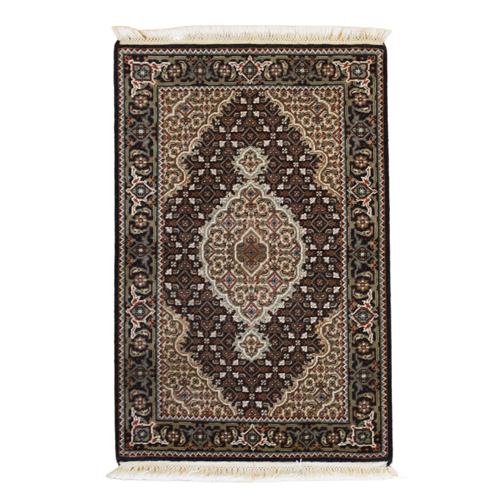 2'0" x 3'0" BLACK AND BLACK TABRIZ FISH DESIGN INDIAN RUG