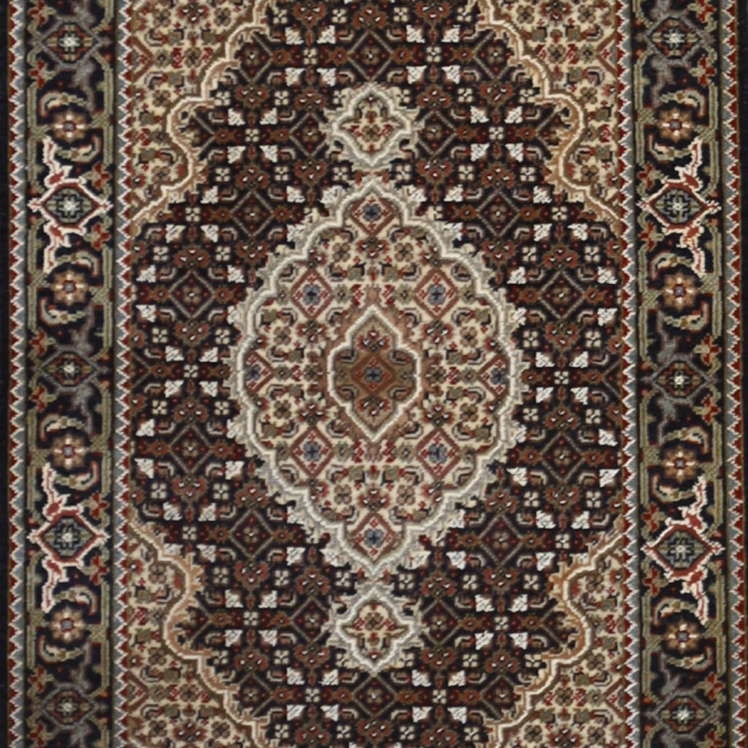 2'0" x 3'0" BLACK AND BLACK TABRIZ FISH DESIGN INDIAN RUG