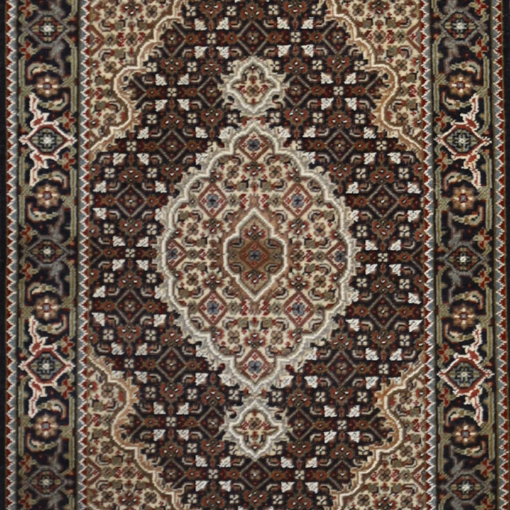2'0" x 3'0" BLACK AND BLACK TABRIZ FISH DESIGN INDIAN RUG