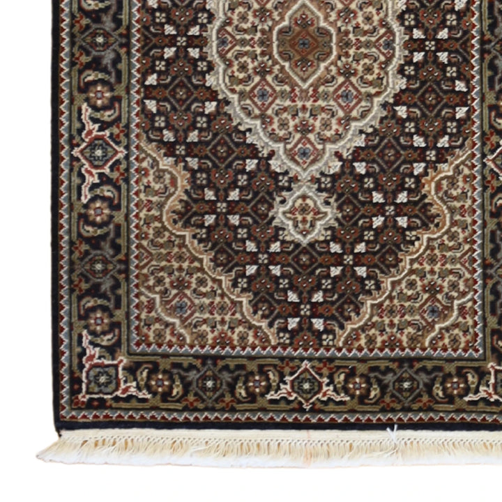 2'0" x 3'0" BLACK AND BLACK TABRIZ FISH DESIGN INDIAN RUG