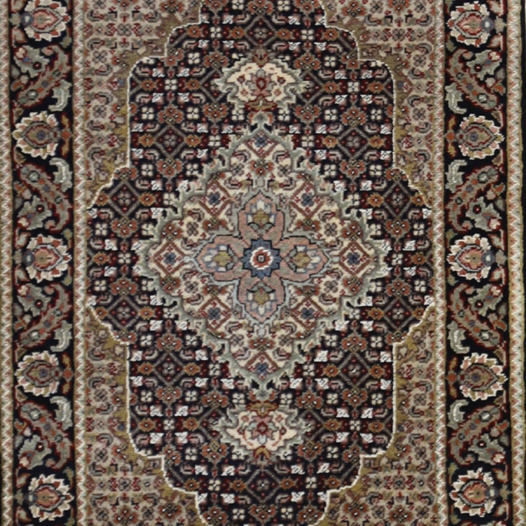 2'0" x 3'0" BLACK AND BLACK TABRIZ FISH DESIGN INDIAN RUG