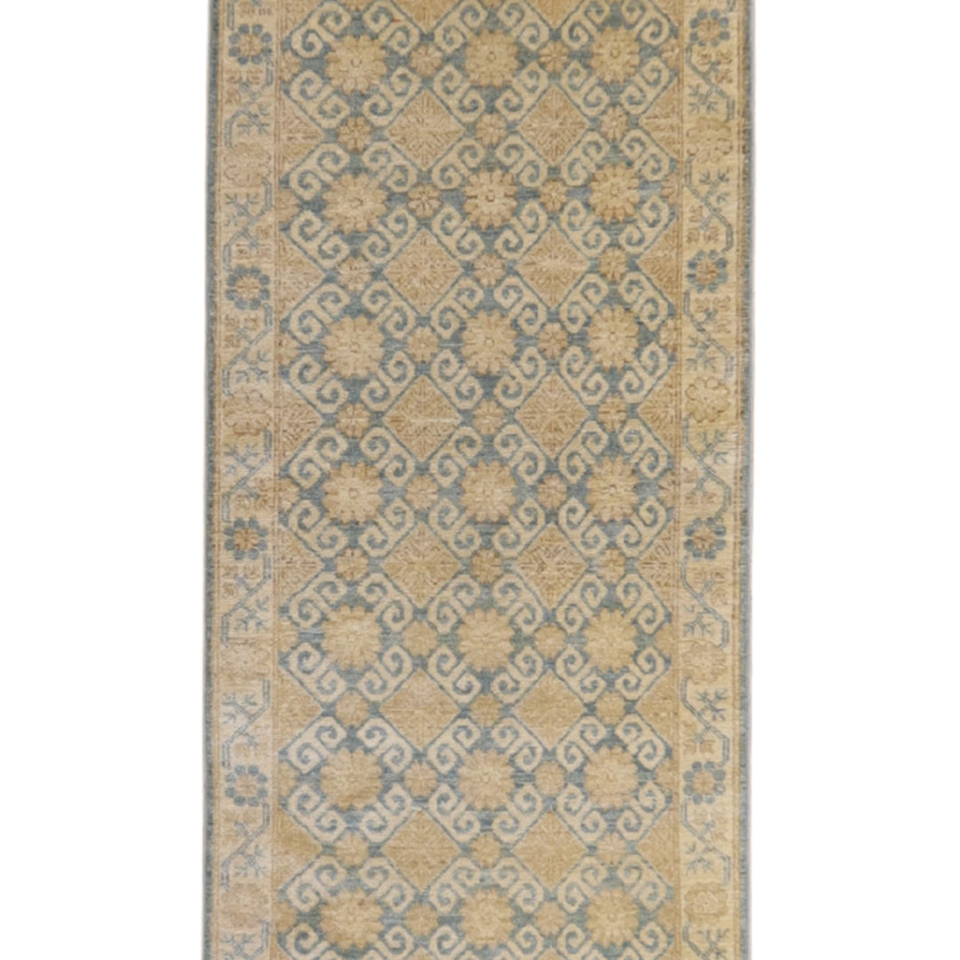 2'9" x 15'4" BLUE AND BEIGE PESHAWAR GEOMETRIC PAKISTANI RUG