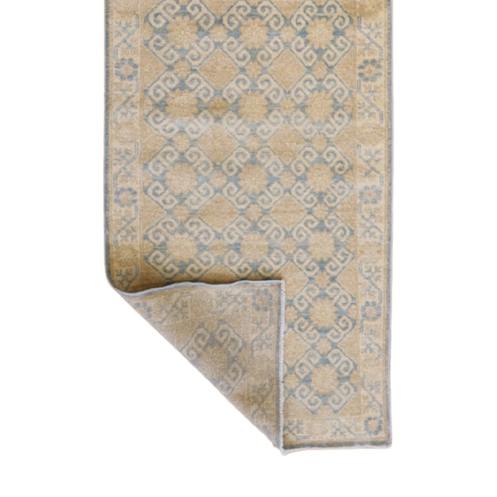 2'9" x 15'4" BLUE AND BEIGE PESHAWAR GEOMETRIC PAKISTANI RUG
