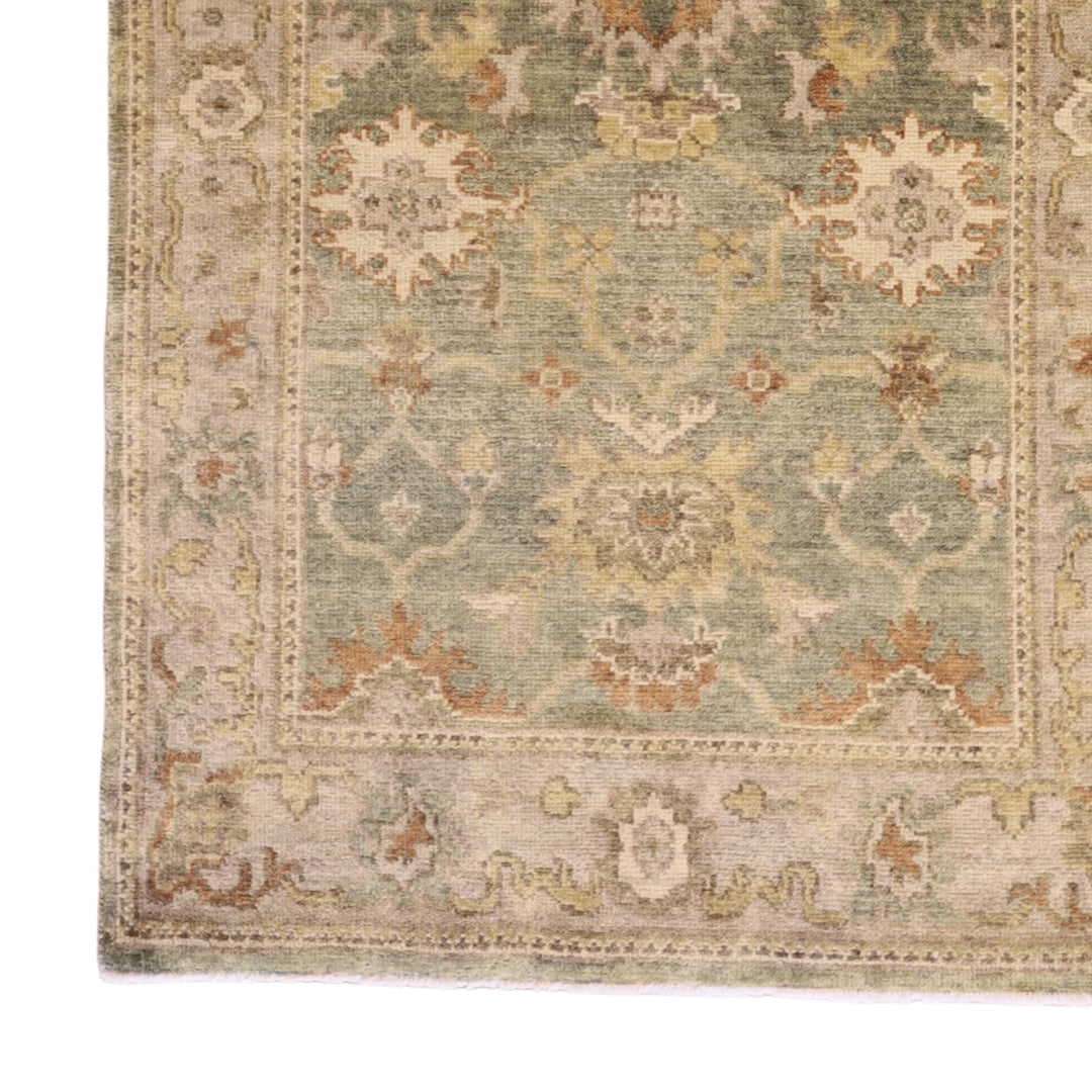 4'0" x 5'9" GREEN AND TAUPE OUSHAK GEOMETRIC INDIAN RUG