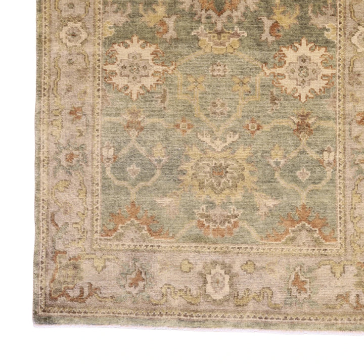 4'0" x 5'9" GREEN AND TAUPE OUSHAK GEOMETRIC INDIAN RUG