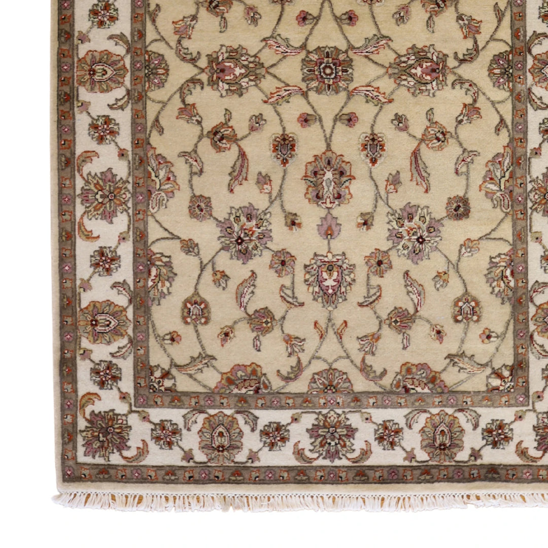 3'11" x 6'1" GOLD AND IVORY JAIPUR FLORAL INDIAN RUG