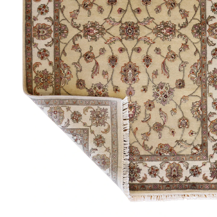 3'11" x 6'1" GOLD AND IVORY JAIPUR FLORAL INDIAN RUG