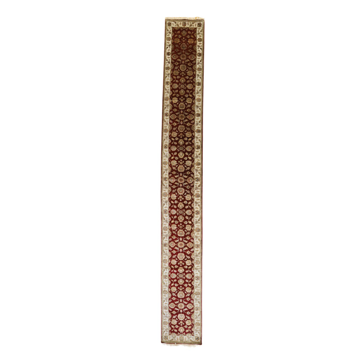 2'6" x 19'11" RED AND IVORY JAIPUR FLORAL INDIAN RUG
