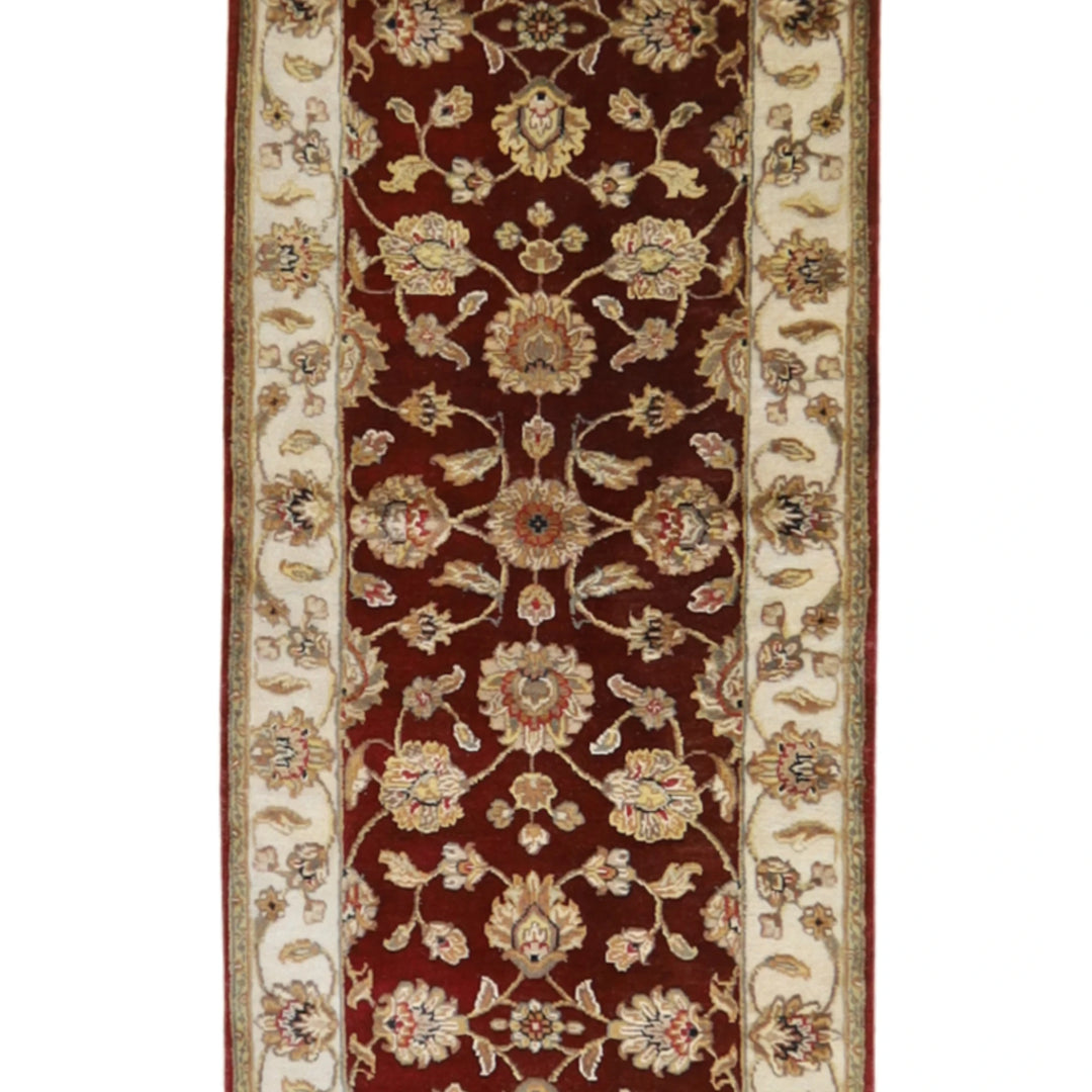 2'6" x 19'11" RED AND IVORY JAIPUR FLORAL INDIAN RUG