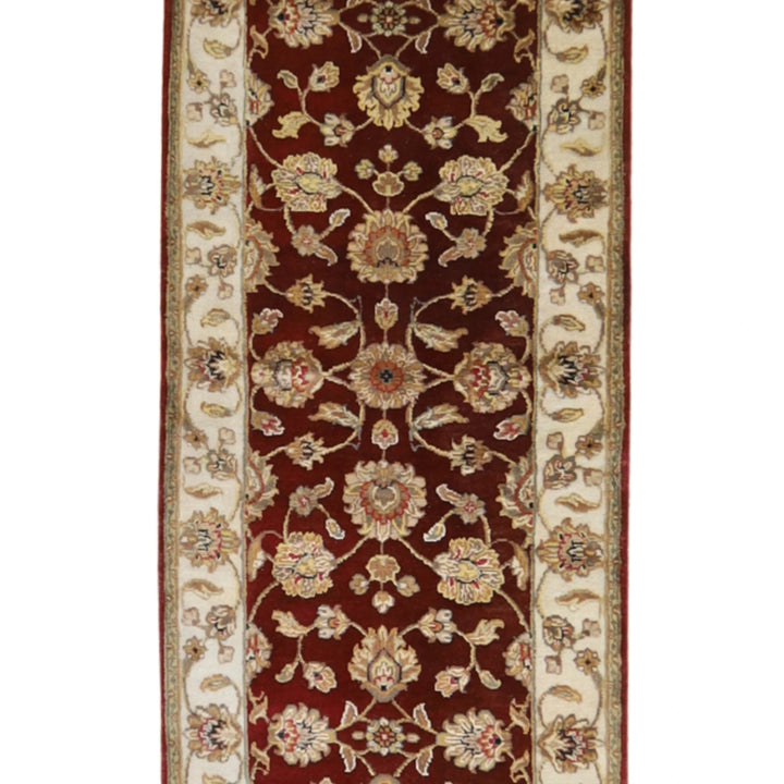 2'6" x 19'11" RED AND IVORY JAIPUR FLORAL INDIAN RUG