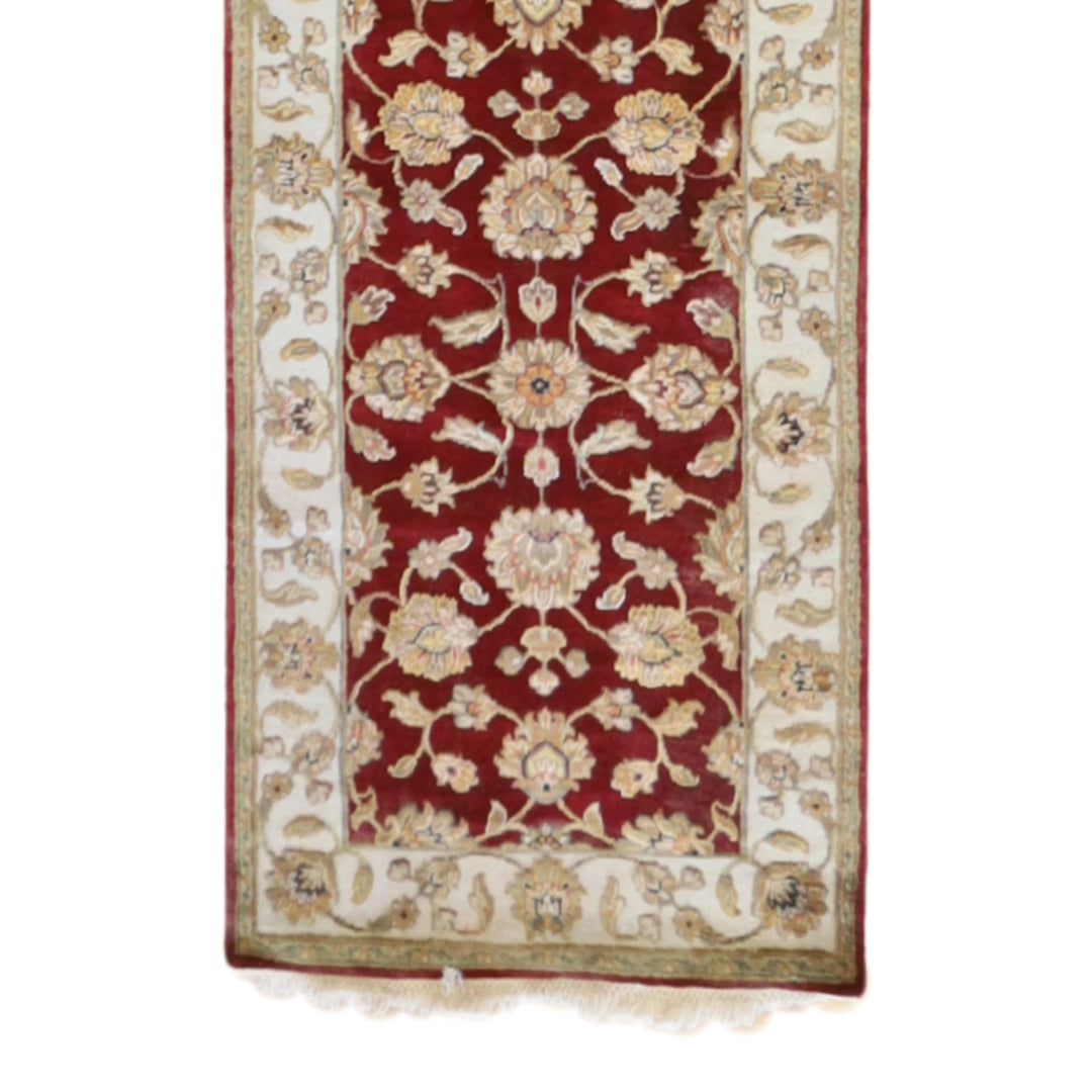 2'6" x 19'11" RED AND IVORY JAIPUR FLORAL INDIAN RUG