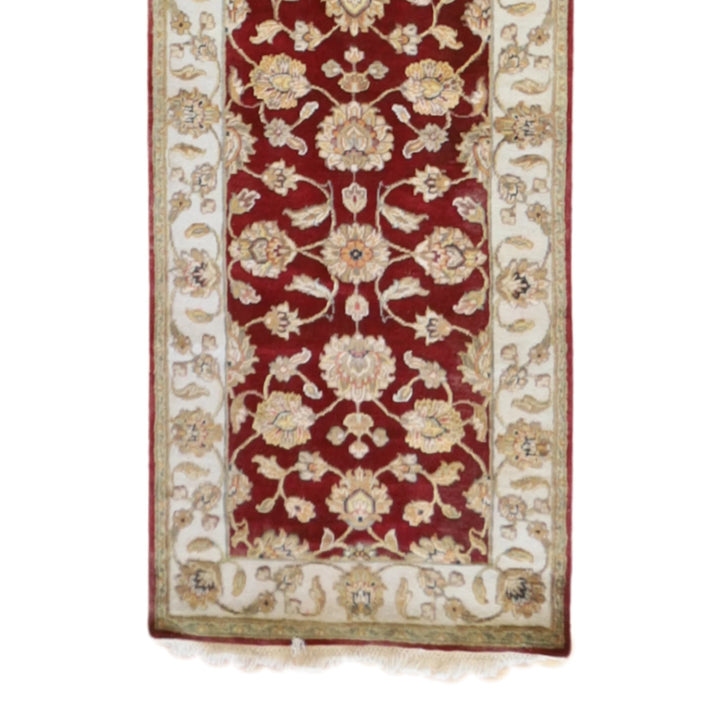 2'6" x 19'11" RED AND IVORY JAIPUR FLORAL INDIAN RUG